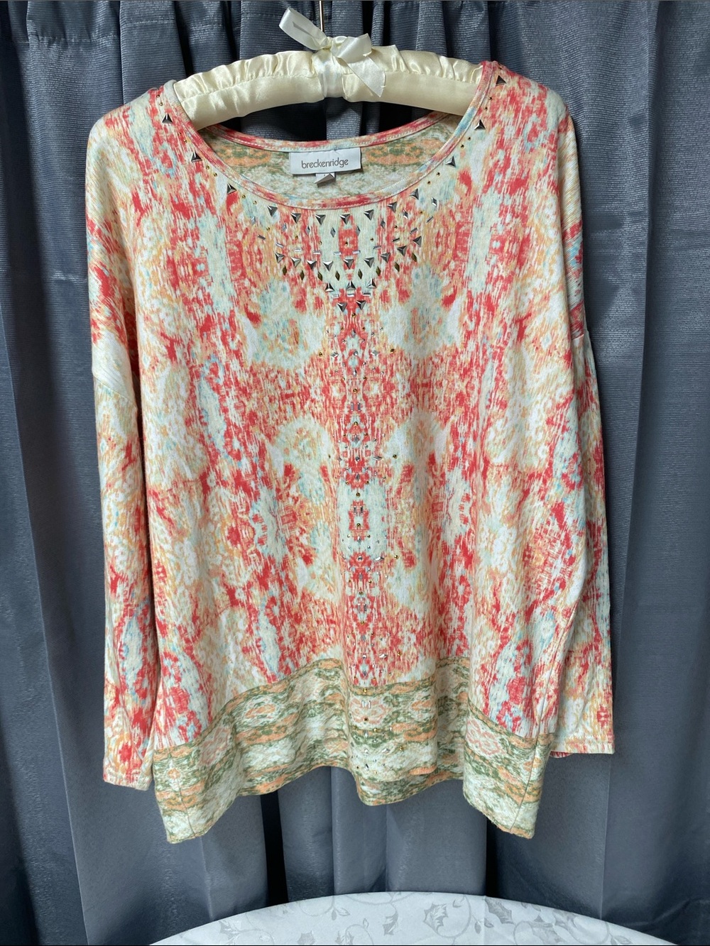 breckenridge Coral, Cream & Mint Printed Long-Sleeve Top